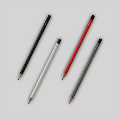 Collection of four ITOYA Ginza Pencils in black, white, red, and gray