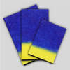 Fanned photo showing all three sizes of yellow/blue Gugimfolio, A6, Travel, and A5