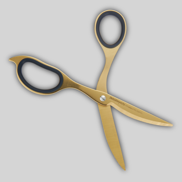 Citrus scissors with charcoal colored grips shown open