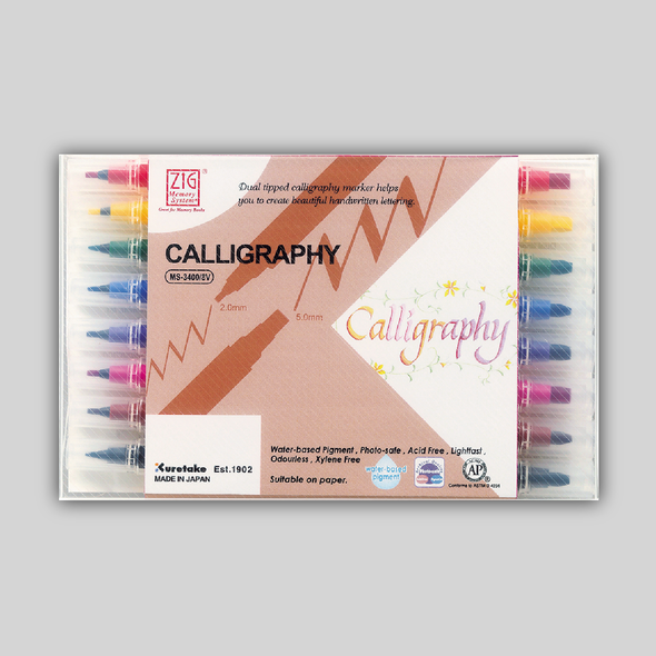 An eight-color set of ZIG Memory System Calligraphy Markers