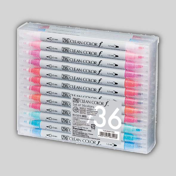 High quarter angle of 36 pack of ZIG Clean Color f markers