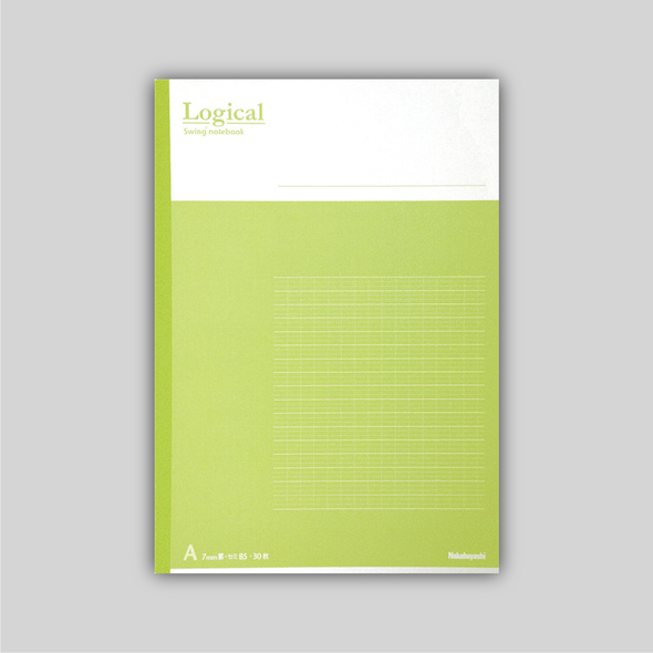 A B5 size notebook with a green and white cover.