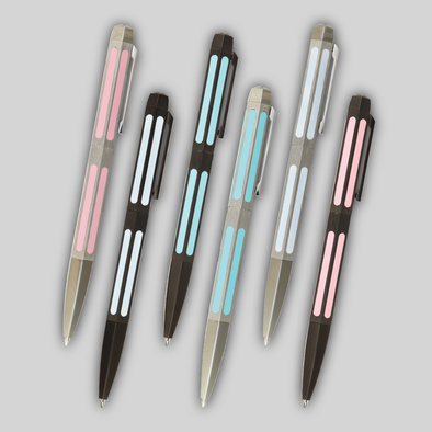Group of six ProFolio Paperskater Timeless pens, nose-down