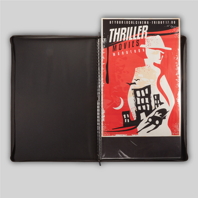 A front shot showing the ProFolio Poster Binder being loaded with a 24x36 sized poster.