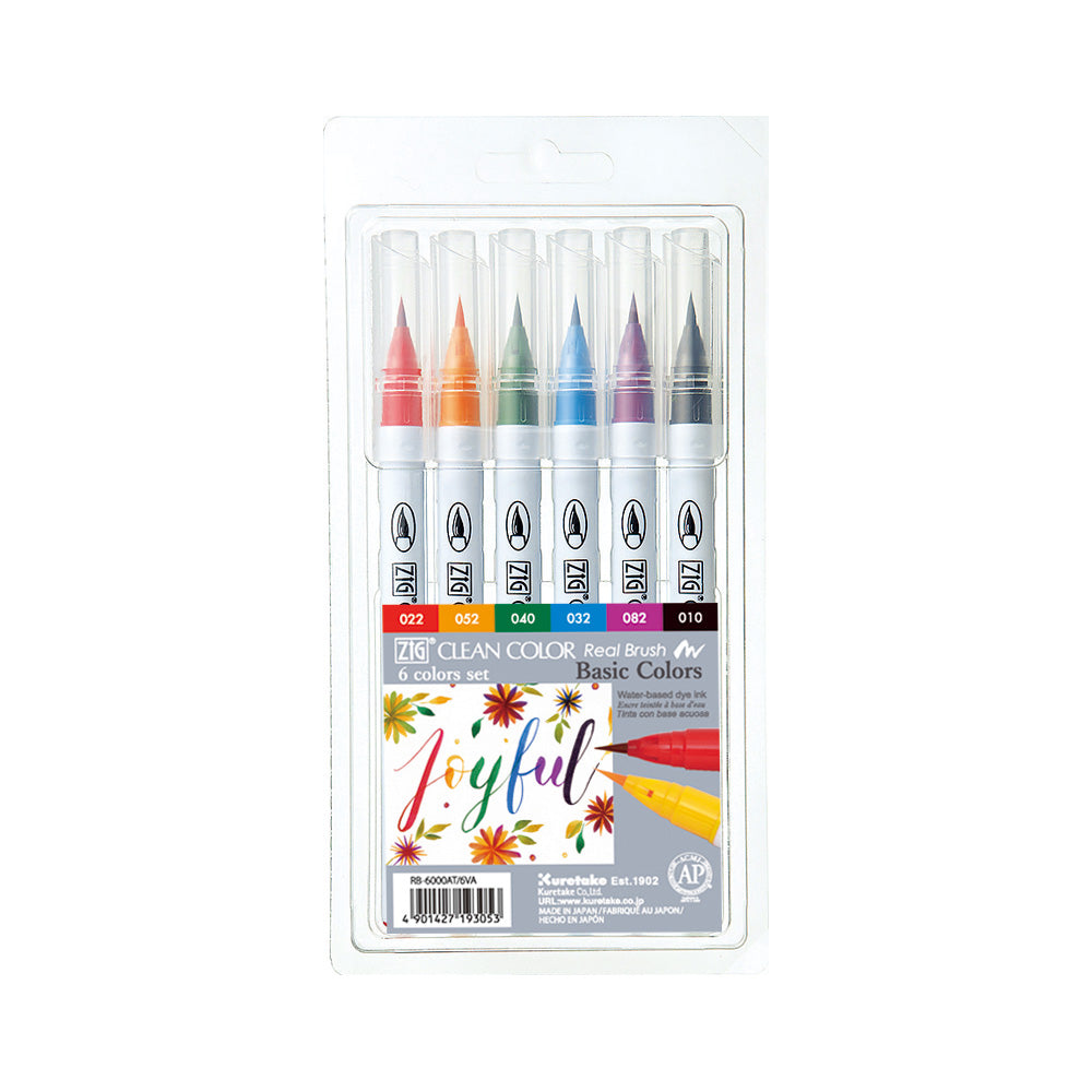 Kuretake Zig Clean Color Real Brush Marker Set, 6-Color Set 