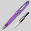 Purple Sailor Compass 1911 Steel Fountain pen diagonally across page, showing matching color converter alongside.