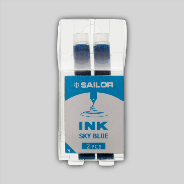 Two sky blue ink cartridges in a package.